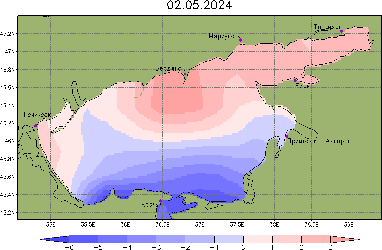 Карта аномалий уровня в Азовском море