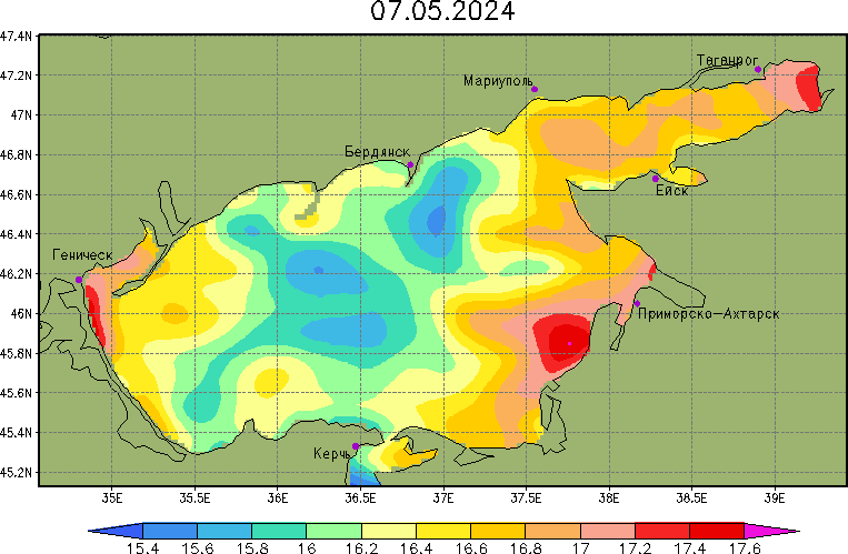 Карта температуры воды в Азовском море