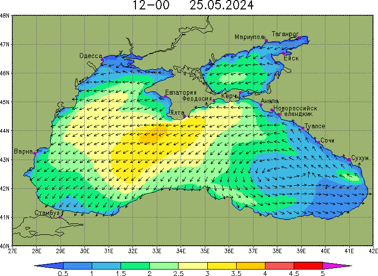 волнение высота направление волны воды в азовском черном море возле крыма на карте