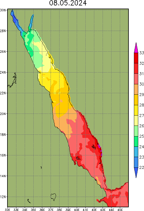 Карта температуры воды в Красном море